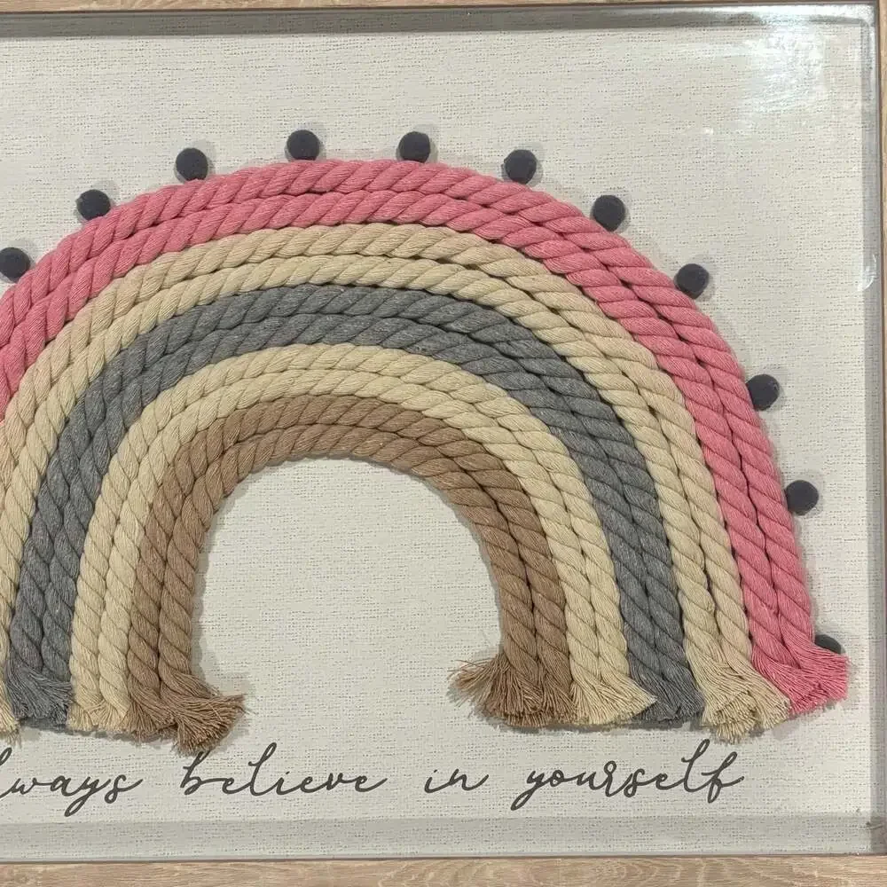 Always Believe in Yourself Framed Macrame Rope Rainbow Wall Art